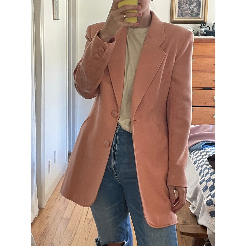 Vintage Salmon Pink Structured Wool Blazer